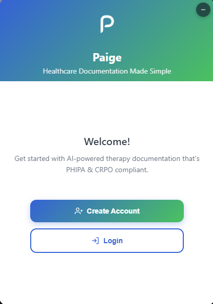 Login screen showing Paige sign-in interface