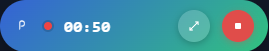 Recording widget with audio visualization, timer, and control buttons